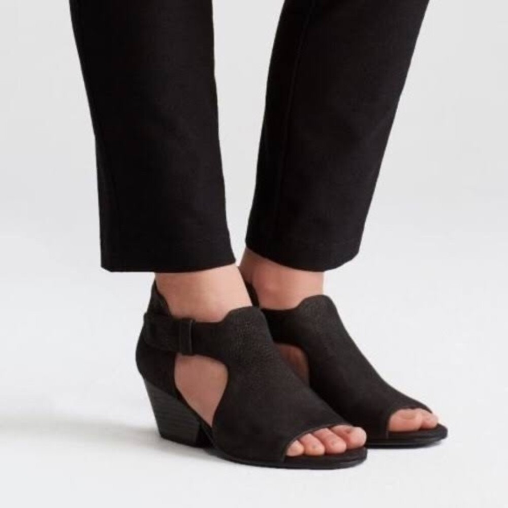 Eileen Fisher Iris Cutout Leather Heel Sandals